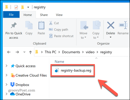 Ouvrez un fichier de sauvegarde du registre Windows
