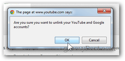 Associer un compte YouTube à un nouveau compte Google - Cliquez sur OK pour dissocier le compte