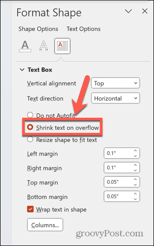 powerpoint réduire le texte en cas de débordement