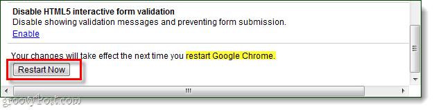 redémarrer Chrome pour enregistrer les modifications