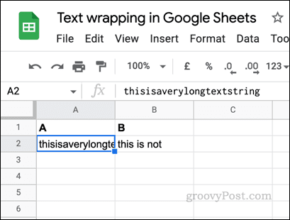 Exemple de texte non enveloppé dans Google Sheets