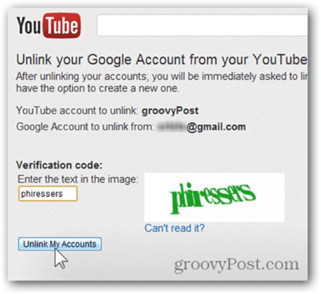 Associer un compte YouTube à un nouveau compte Google - Cliquez sur Dissocier les comptes