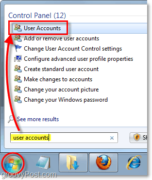 ouvrir le panneau de configuration des comptes d'utilisateurs dans Windows 7
