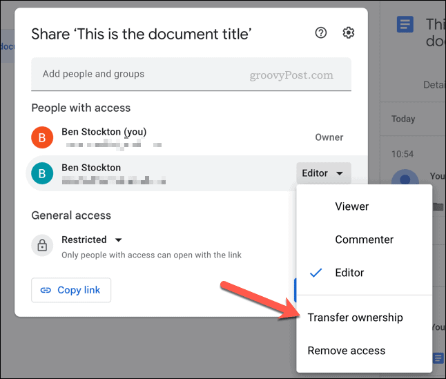 Transférer la propriété d'un fichier dans Google Drive
