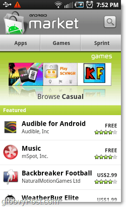 écran du marché Android