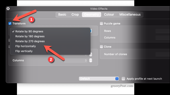 Application d'un effet de rotation vidéo à VLC sur Mac