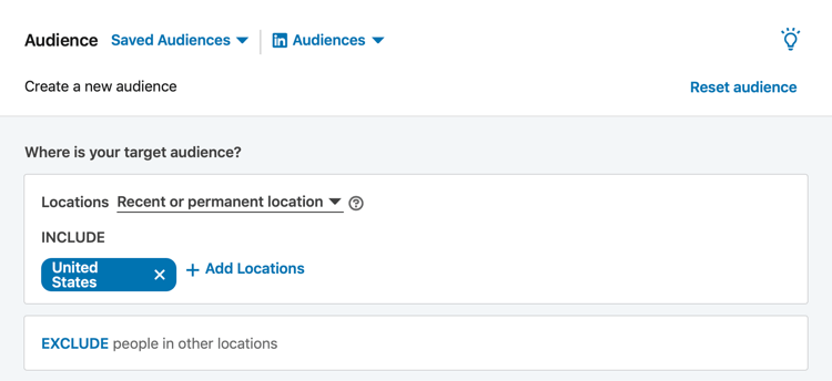Section Audience LinkedIn lors de la configuration de la campagne