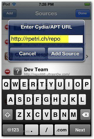 Entrez l'URL de Cydia APT