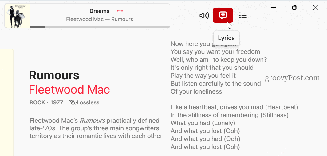 Afficher les paroles sur Apple Music