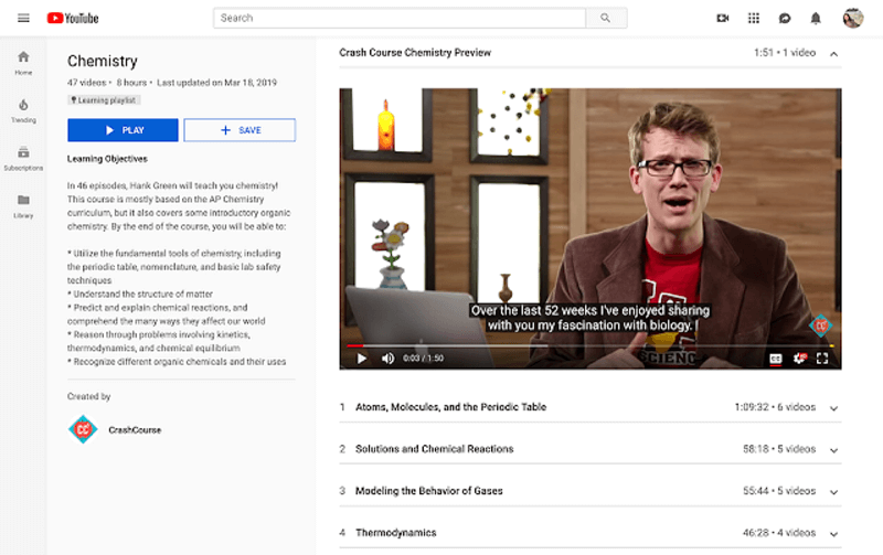 YouTube propose des playlists d'apprentissage pour offrir un environnement d'apprentissage dédié aux personnes qui viennent sur YouTube pour apprendre.
