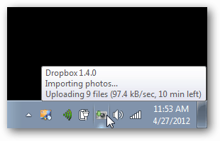 barre d'état de téléchargement de caméra Dropbox