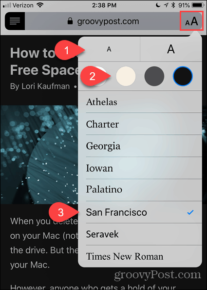 Modifier la police et la couleur dans Reader View dans Safari pour iOS