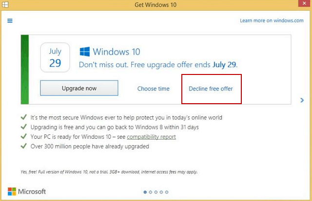 Microsoft facilite le refus de la mise à niveau gratuite de Windows 10
