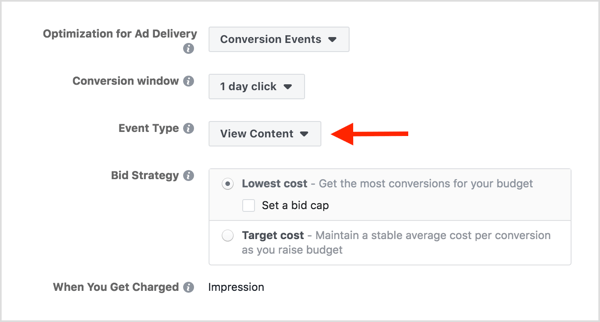 Optimisez votre ensemble d'annonces Facebook pour afficher le contenu.
