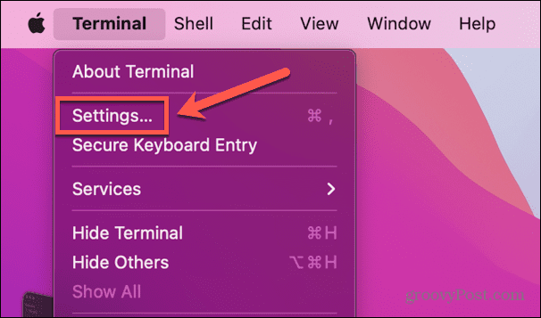 paramètres du terminal mac