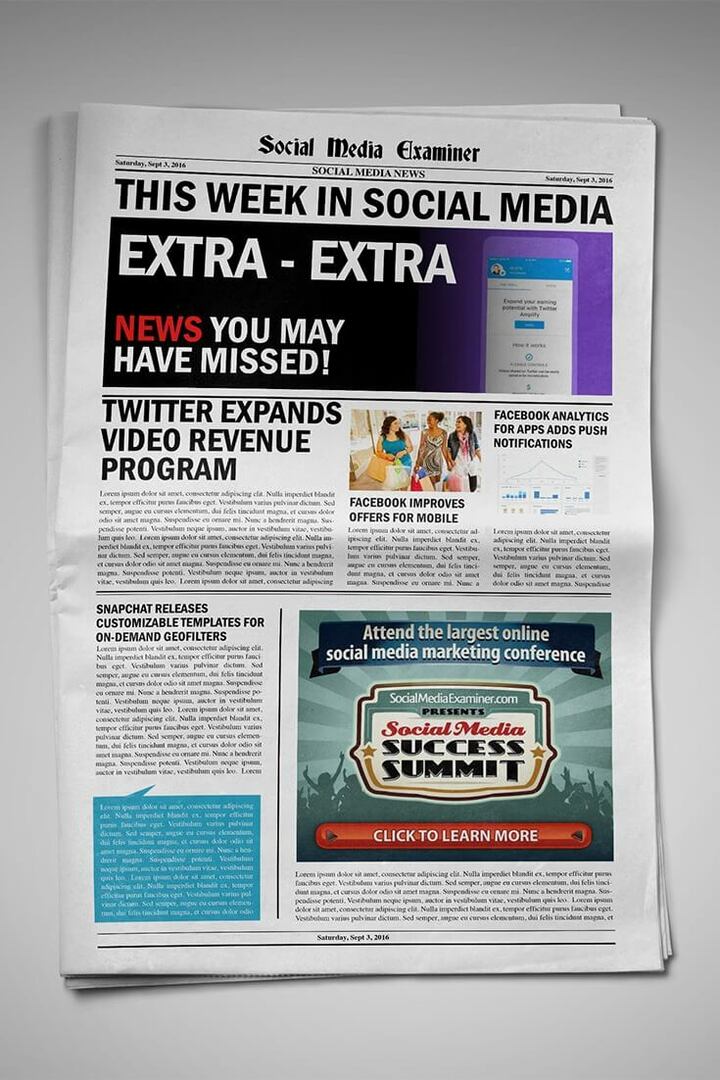 Twitter ouvre les publicités vidéo pré-roll et le partage des revenus vidéo et d'autres actualités sur les médias sociaux pour le 3 septembre 2016.