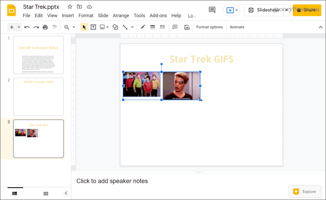 GIFS insérés dans la présentation Google Slides