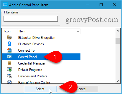 Ajouter une boîte de dialogue Élément du panneau de configuration dans l'éditeur de menu Win + X
