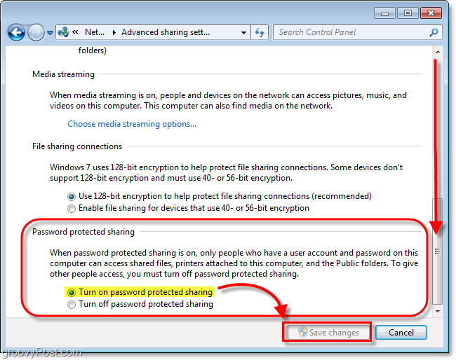 activer la protection par mot de passe des fichiers partagés localement dans Windows 7