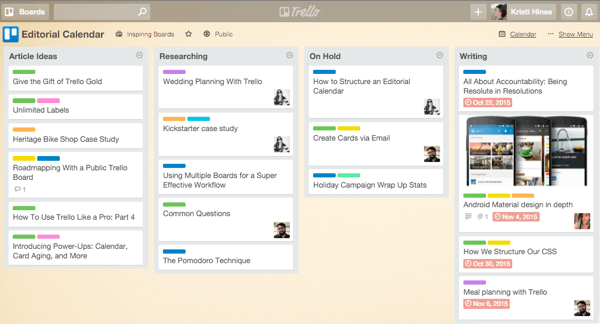 cartes de plateau en trello