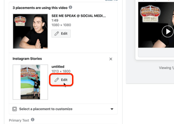 modifier le placement des histoires Instagram dans Facebook Ads Manager