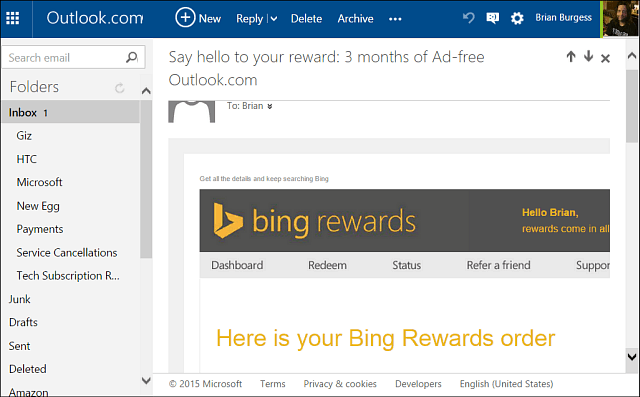perspectives sans publicité Bing Rewards