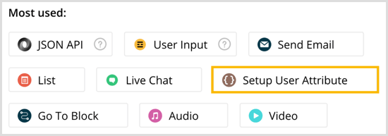 Sélectionnez Configurer l'attribut utilisateur dans Chatfuel.