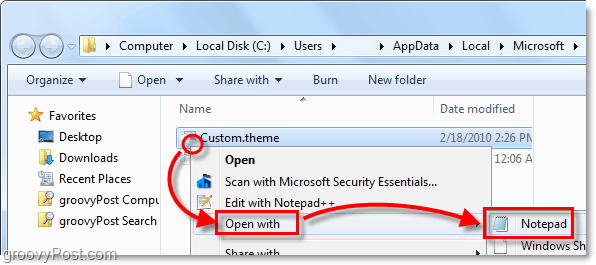 ouvrir le fichier Windows 7 .theme à l'aide du bloc-notes ou de tout autre lecteur de texte