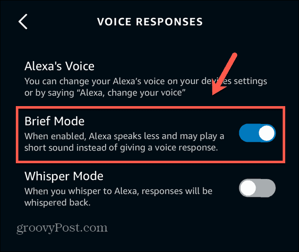 Mode bref de l'application Alexa activé