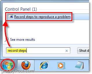 cliquez sur l'orbe de démarrage de windows 7 et recherchez les étapes d'enregistrement