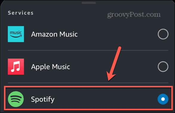 Alexa sélectionne Spotify comme service par défaut