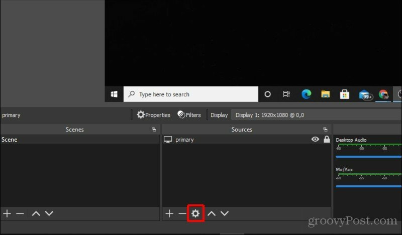 icône d'engrenage de sources vidéo