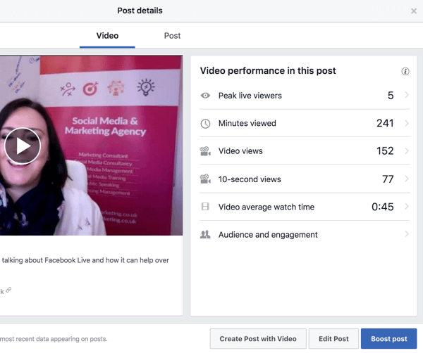 Sélectionnez une vidéo dans votre vidéothèque Facebook pour voir les mesures de performances.
