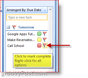 Barre de tâches Outlook 2007 - Cliquez sur l'indicateur de tâche pour marquer la fin