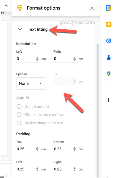 Modification des options d'ajustement du texte pour un tableau Google Slides