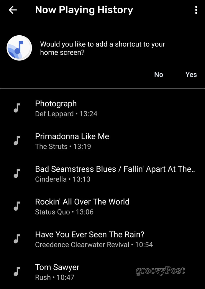 Lecture en cours de la liste des chansons de Google Pixel