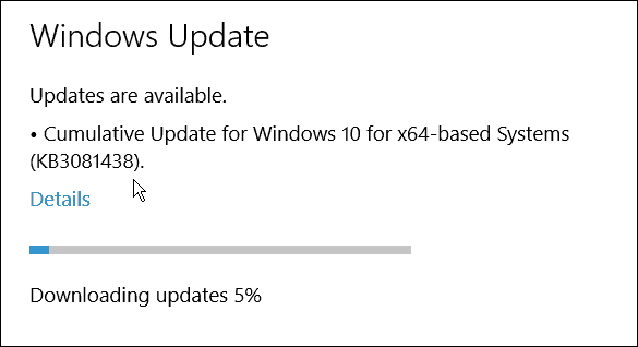 Troisième mise à jour cumulative de Microsoft pour Windows 10 (KB3081438)