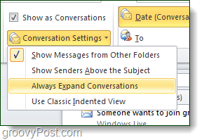 Paramètres de conversation Outlook 2010