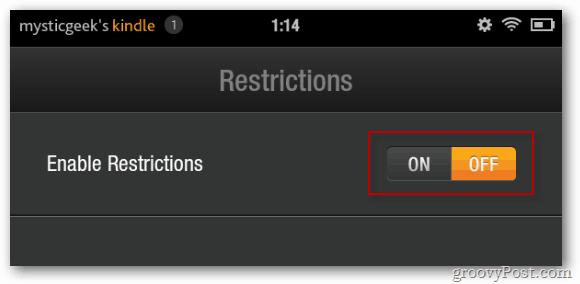 Kindle Fire Enable Restrictions