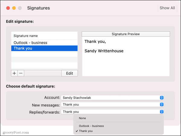 Sélectionnez une signature par défaut dans Outlook