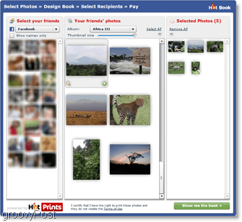 HotPrints vous permet de choisir parmi vos propres photos téléchargées ou celles d'amis sur Facebook
