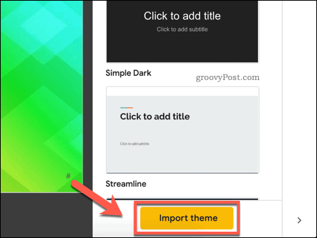 Importer un thème de modèle Google Slides