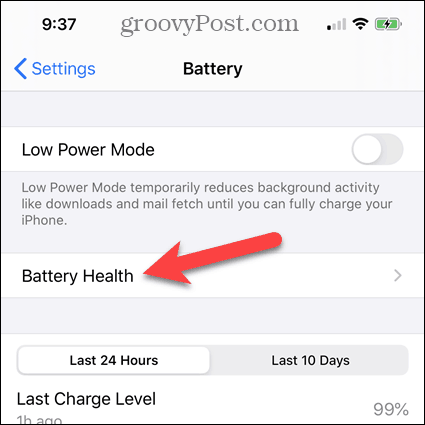 Appuyez sur État de la batterie sur l'écran de la batterie de l'iPhone