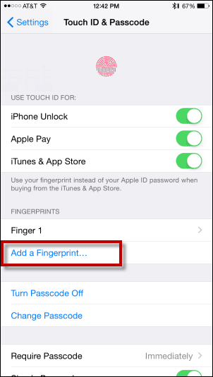 Appuyez sur Ajouter une empreinte digitale - Ajouter une empreinte digitale à Touch ID