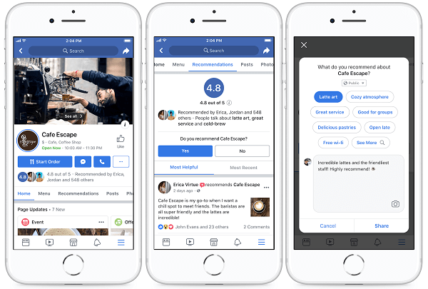 Facebook a repensé les pages de plus de 80 millions d'entreprises sur sa plate-forme pour permettre aux gens d'interagir plus facilement avec les entreprises locales et de trouver ce dont ils ont le plus besoin.