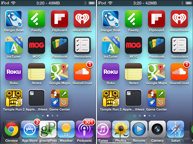 Dock iOS à cinq icônes