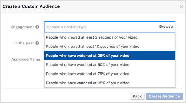 Audience personnalisée Facebook basée sur les vues vidéo