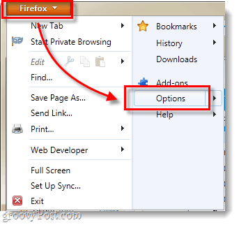 Menu d'options de Firefox 4
