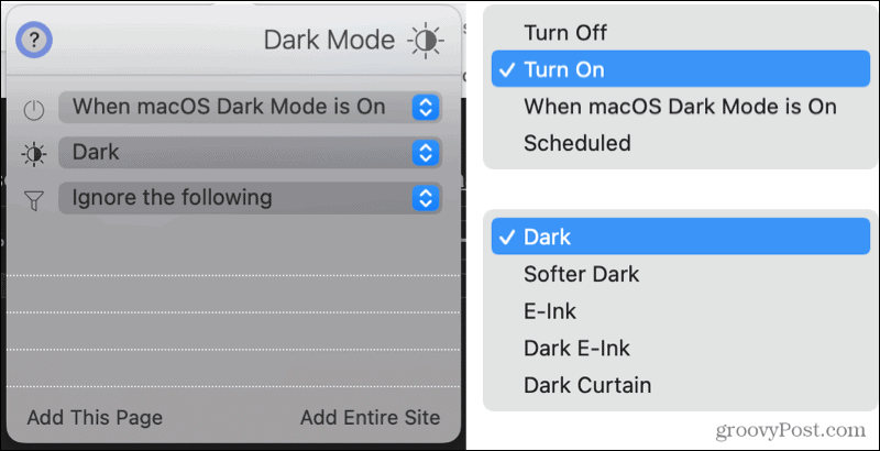 Mode sombre pour l'extension Safari