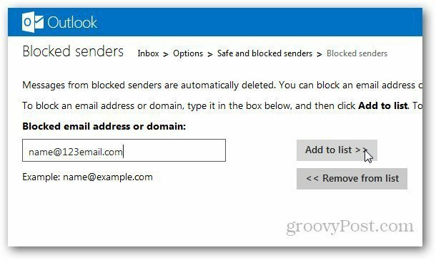 Outlook.com: ajouter des adresses électroniques à la liste bloquée